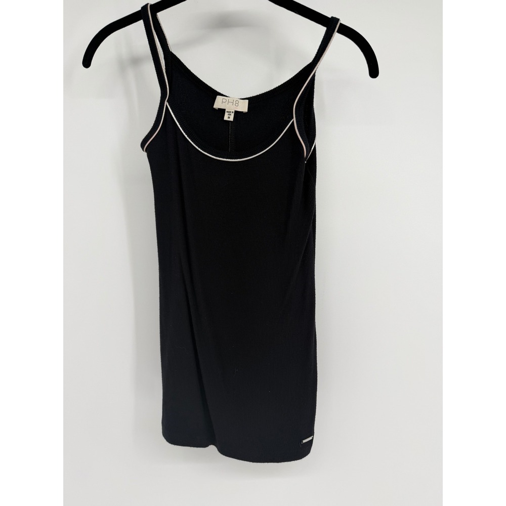 PH8 Black Ribbed Camisole Tank Top Contrast Trim Scoop Neck Women's Size Medium